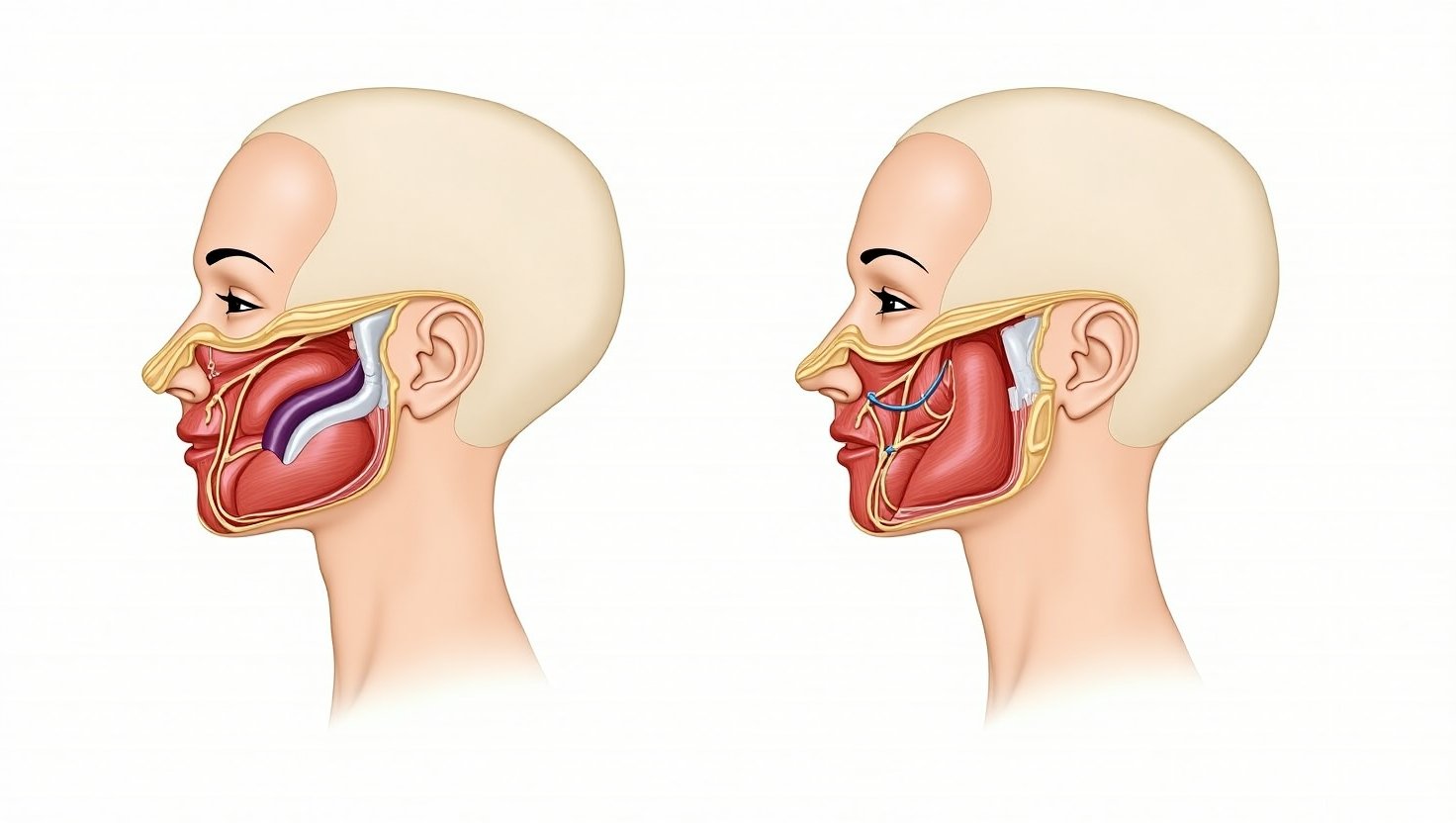 Anatomy diagram showing facelift procedures and recovery stages