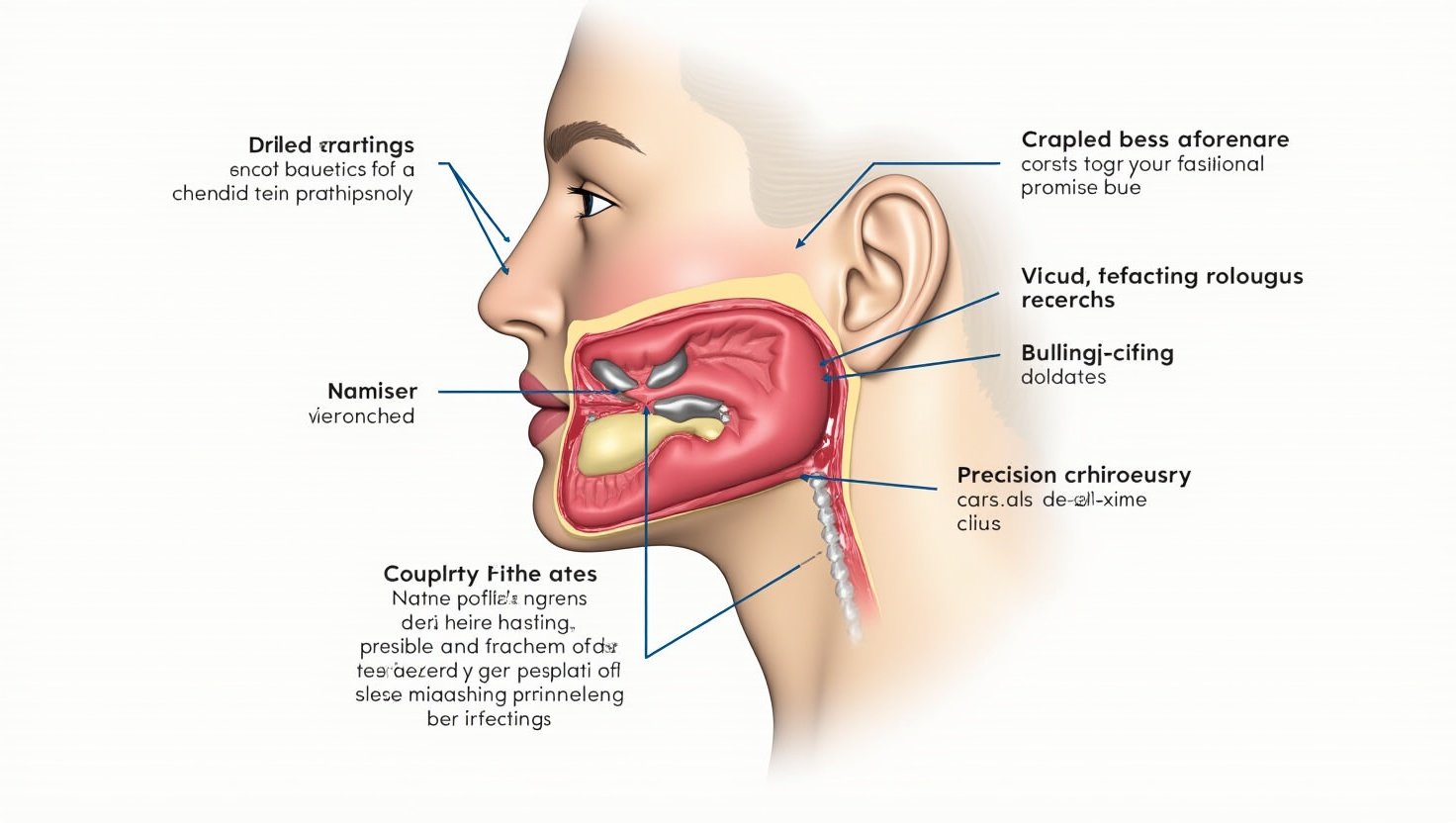 Anatomical illustration showcasing areas impacted by rhinoplasty and facial procedures using the Piezo & Drill System